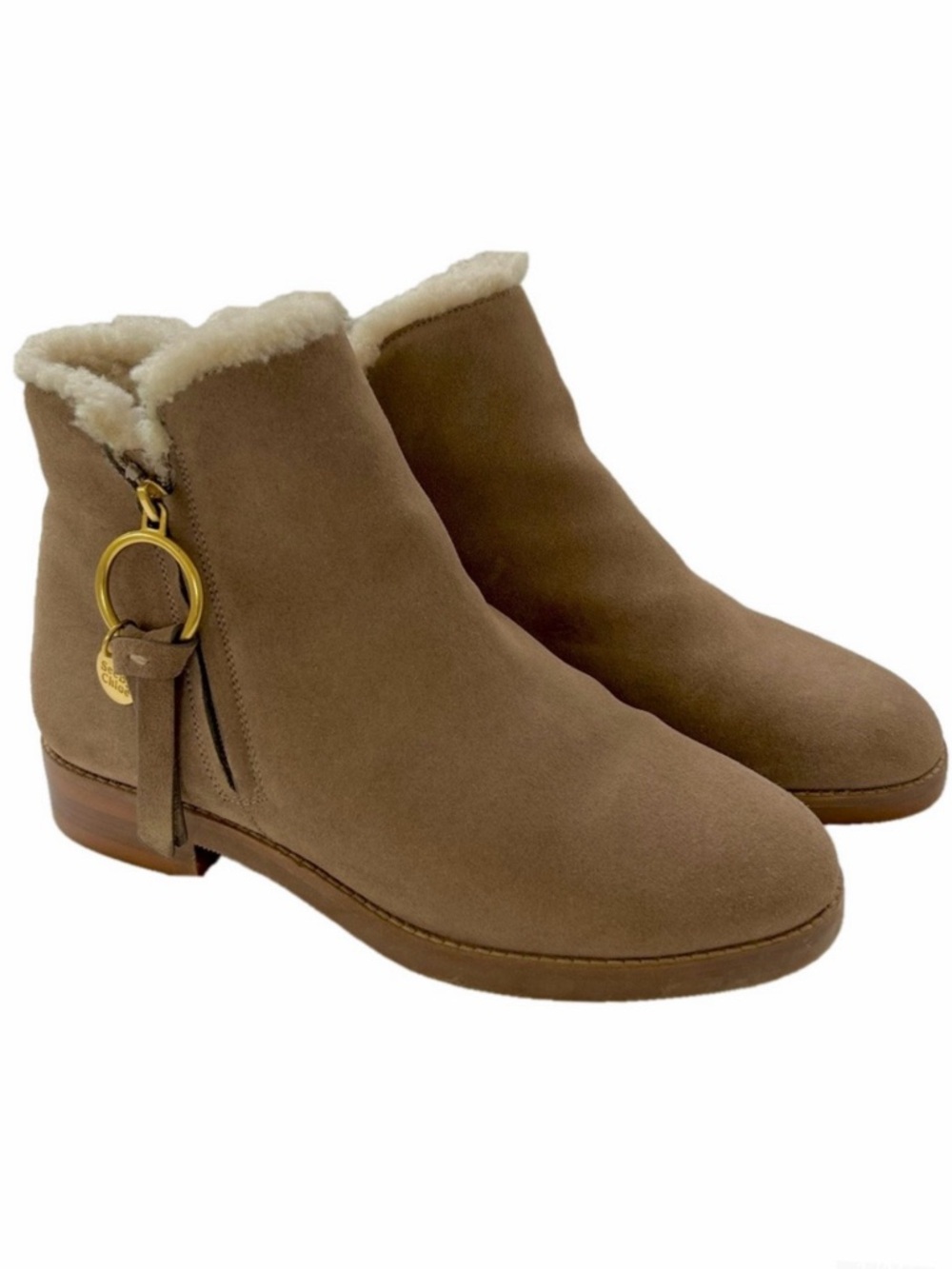 See by Chloe Louise Taupe Sherpa Size 40/10 Boots Suede Shearling Lined Booties